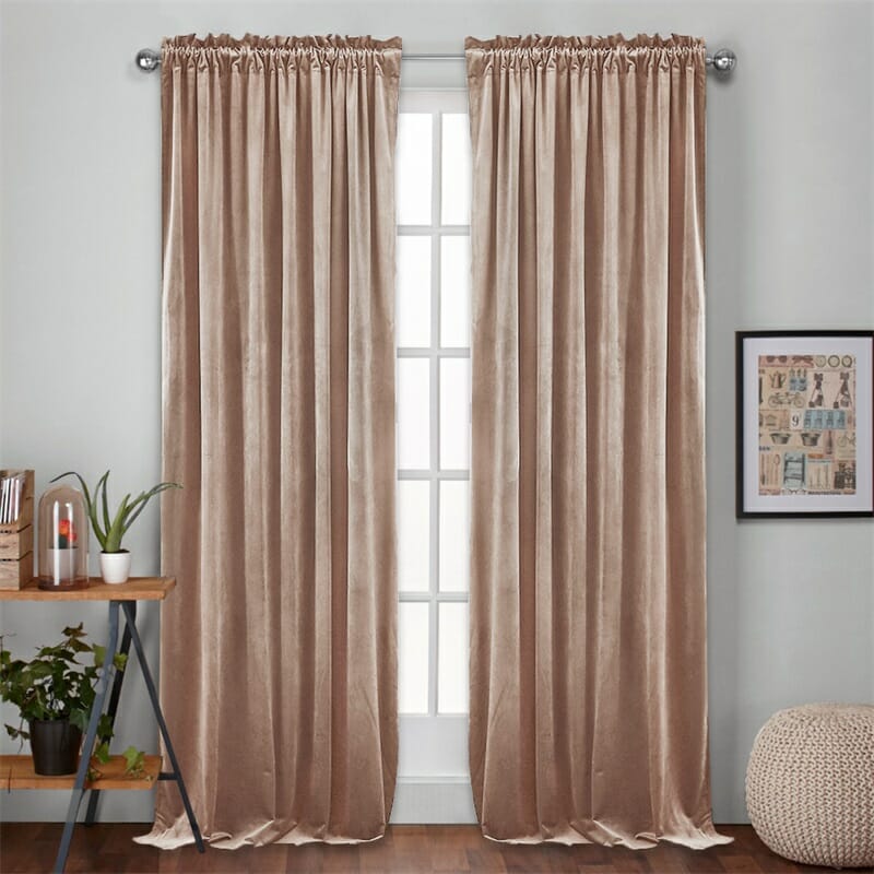 gray walls velvet curtains