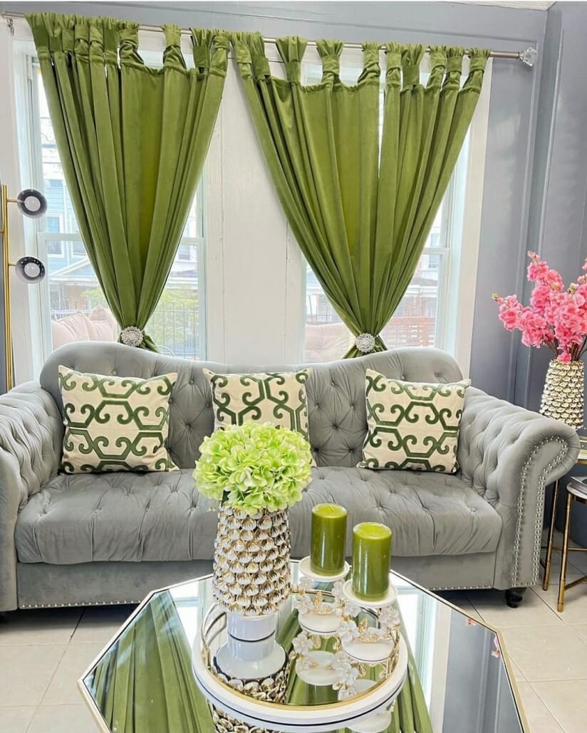 thehues olive green velvet curtains